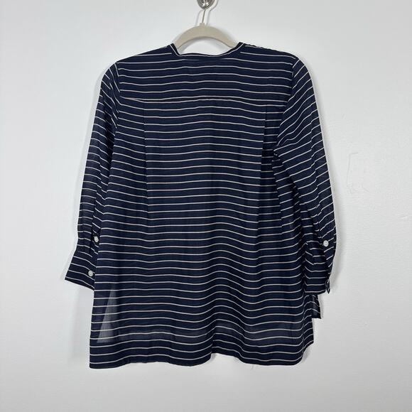 NEW Ann Taylor Womens XS Navy Oversized Silk Blend Striped Sheer Popover Blouse - Picture 5 of 5
